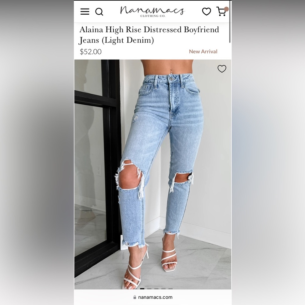NanaMacs Alaina High Rise Distressed Boyfriend Jeans (Light Denim)